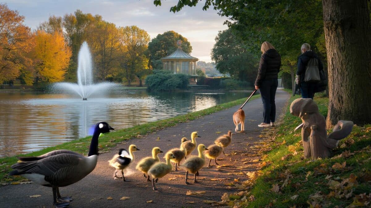 Romford’s Raphael Park in 3 stops: will you swap high street rush for 20 minutes with 6 goslings?